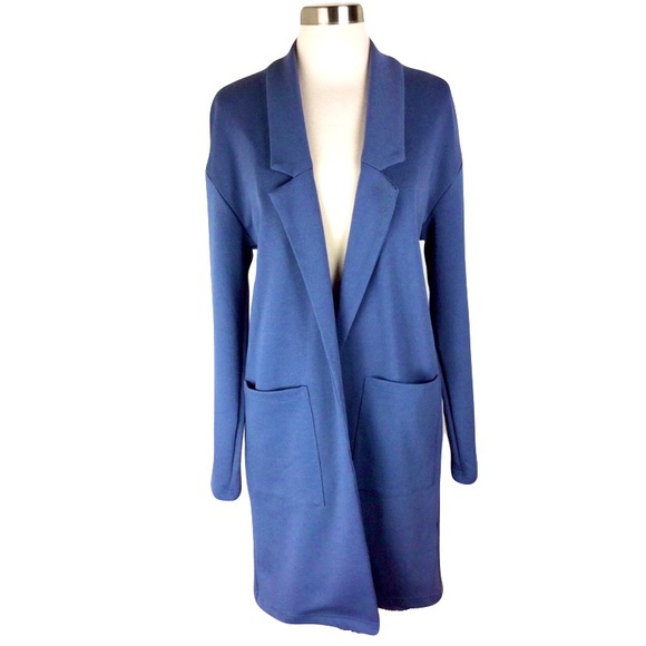 Leith Jackets & Blazers - Leith Womens Trench Coat Lightweight Open-Front Blue Stretch